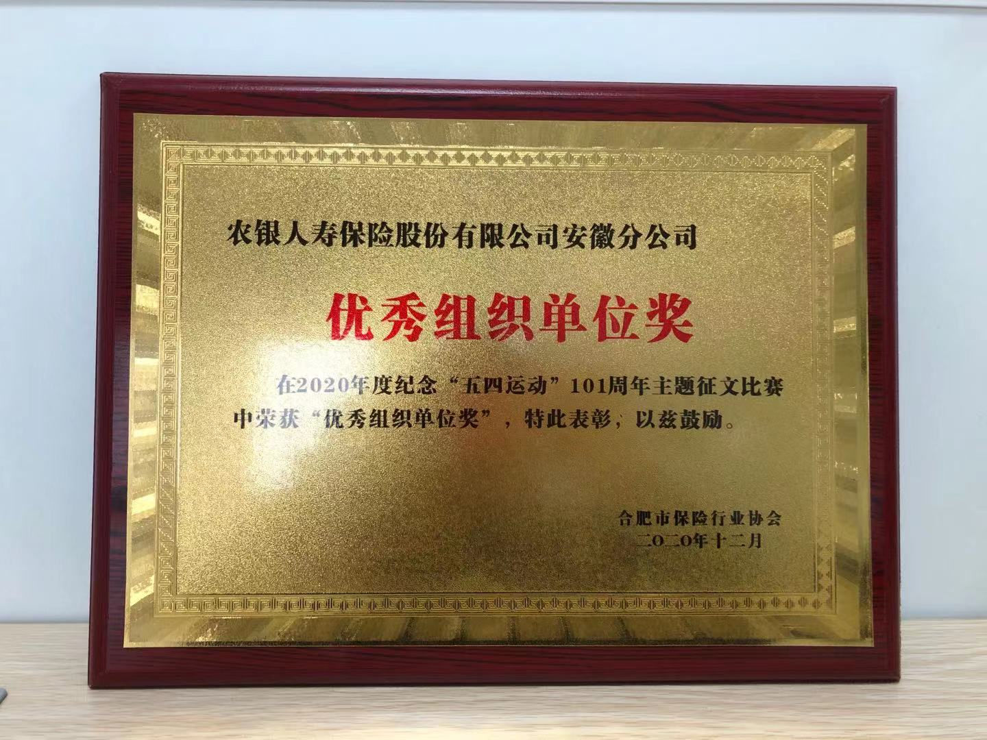 农银人寿安徽分公司荣获市保协征文比赛优秀组织单位